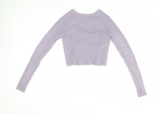 Hollister Women's Purple Ribbed Jumper Size S