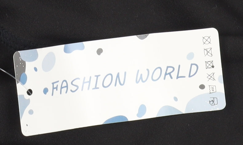 Brand and care label for Fashion World Women's Black & Blue XL Leggings