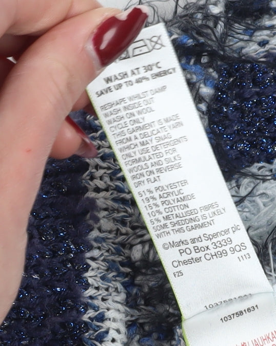 Marks and Spencer Women's Blue Striped Chunky Knit Jumper - Size 18