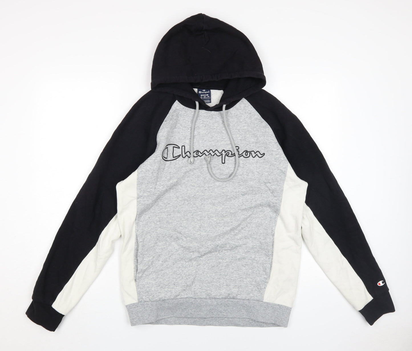 Champion Men's Grey Black Hoodie Medium Pullover