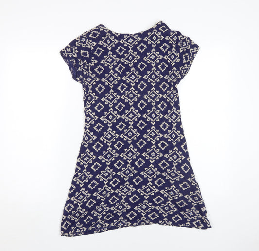 White Stuff Women's Blue Geometric Dress UK 8