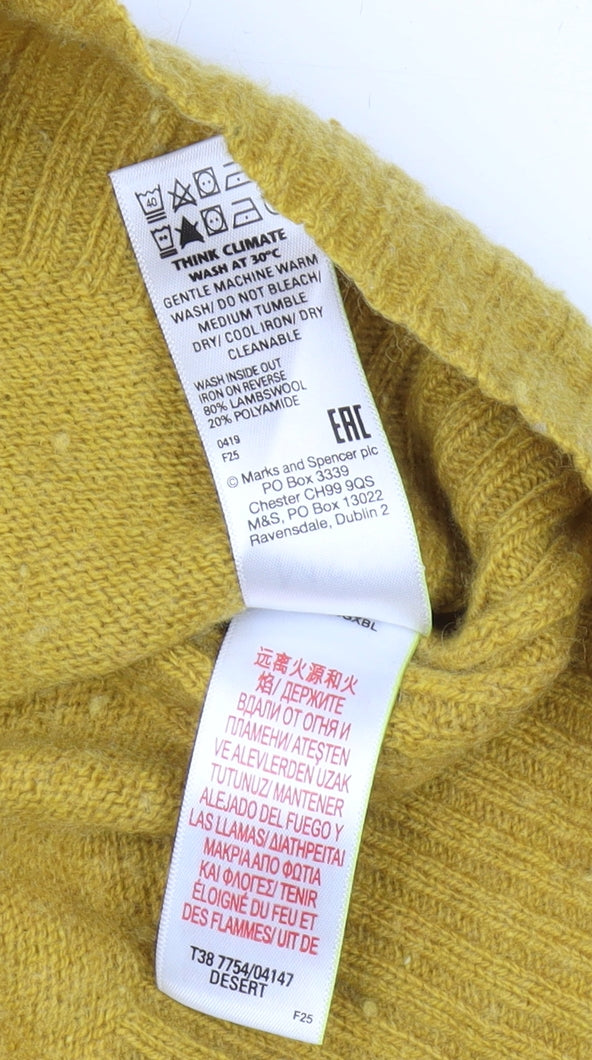 Marks and Spencer Women's Yellow V-Neck Jumper Size 10