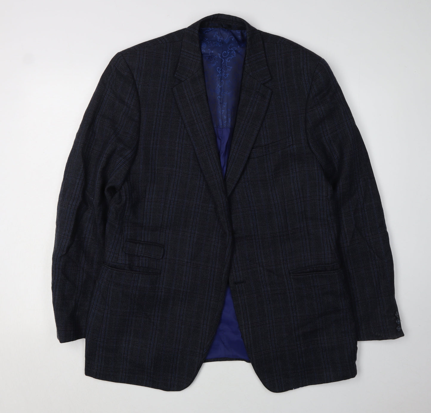 Fellini Men's Blue Plaid Blazer 40 Long