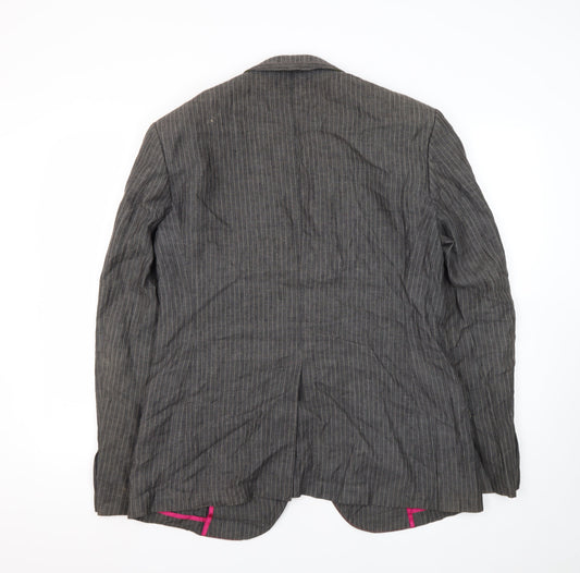 Ted Baker Men's Grey Striped Linen Blazer, Size 3