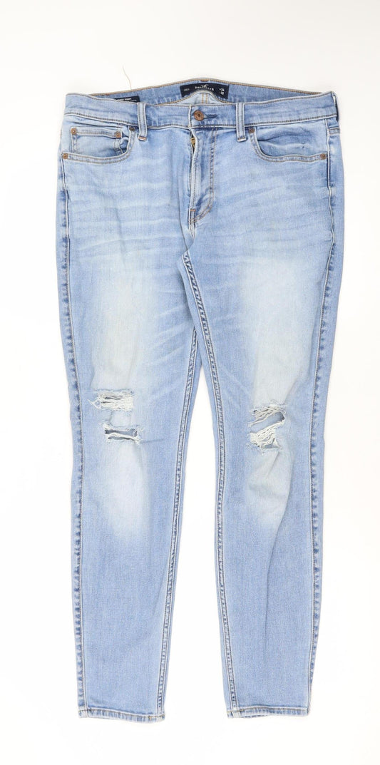 Hollister Men's Blue Skinny Jeans, Size 34, Distressed