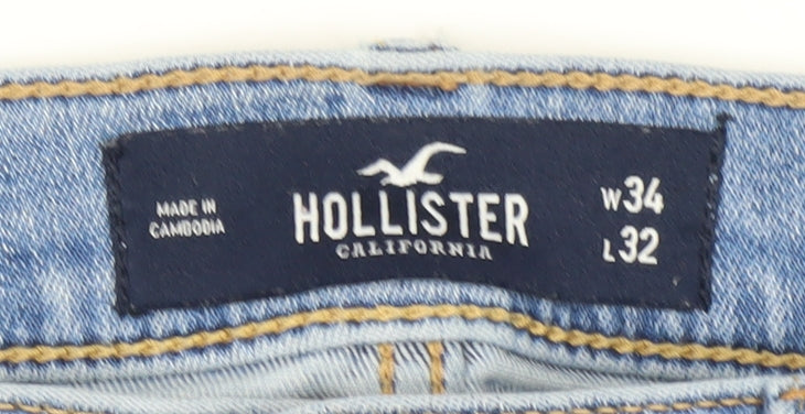 Hollister Men's Blue Skinny Jeans, Size 34, Distressed
