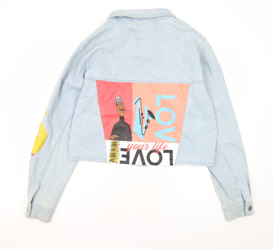 Disney Women's Blue Cartoon Embroidered XL Cropped Jacket