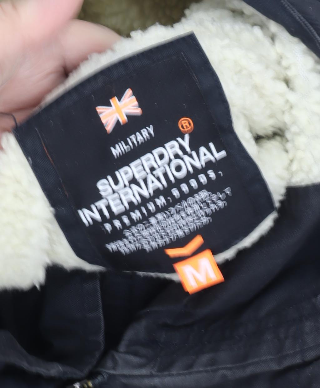 Superdry Men's Black Military Jacket, Size M, Hooded, Logo