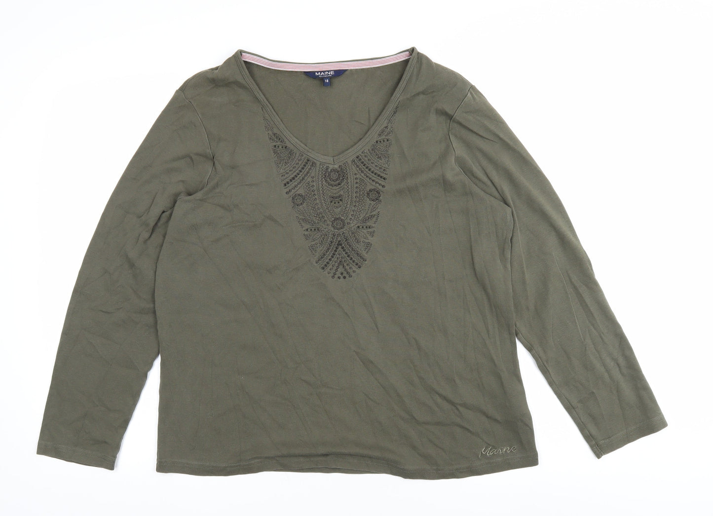 Maine New England Women's Green V-Neck Jersey T-Shirt