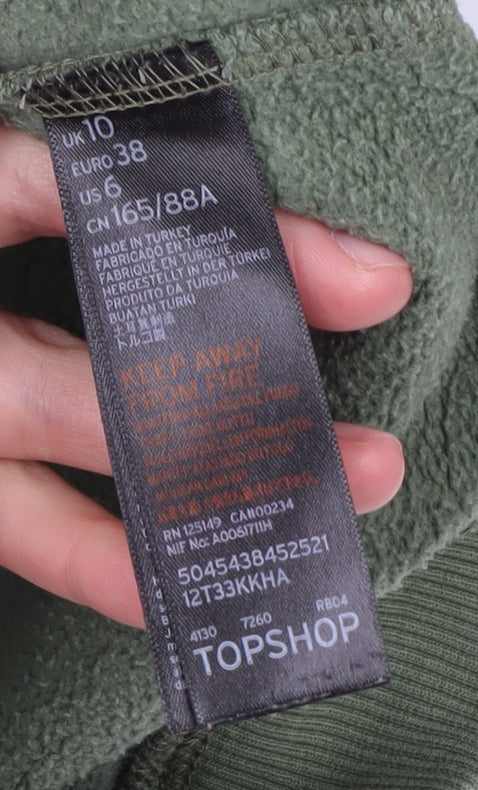 Brand and care label for Topshop Green Air Force Hoodie, size 10, Casual Wear