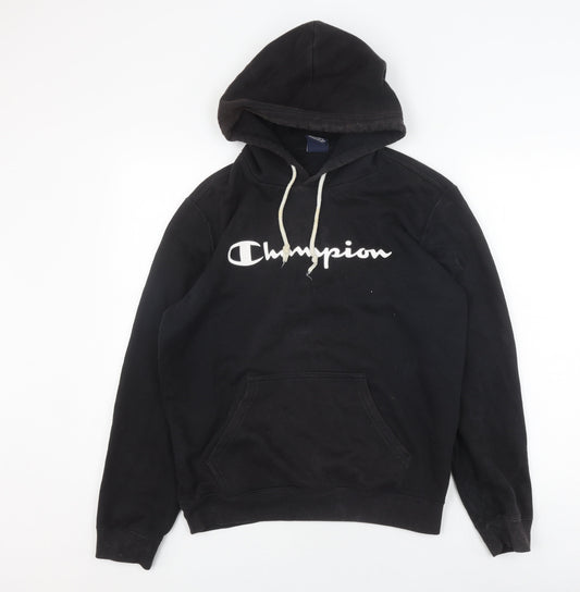 Champion Unisex Black Pullover Hoodie Medium Logo Detail
