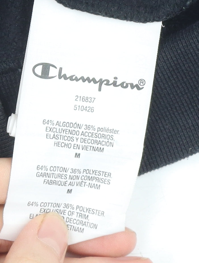 Champion Unisex Black Pullover Hoodie Medium Logo Detail