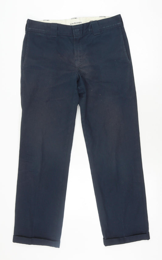Dickies Men's Blue Straight Trousers 32 Polyester Cotton