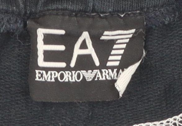 Brand and care label for Emporio Armani Men's Black Joggers, size S, Stylish Gym Wear