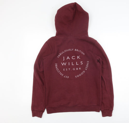 Jack Wills Women's Red Pullover Hoodie, Size 6, Logo Accent