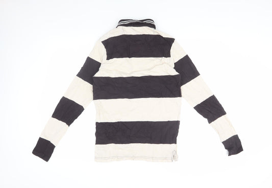 Brave Soul Unisex Black White Striped Polo Shirt