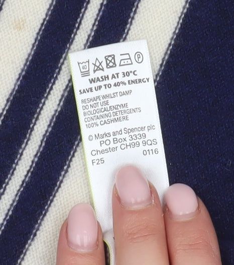 Marks and Spencer Women's Blue Striped Cashmere Cardigan