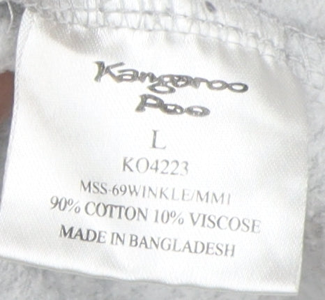 Close-up detail of Kangaroo Poo Men's Grey Hoodie Large Pullover