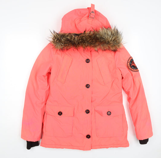Superdry Women's Pink Parka Jacket - Size 10, Hooded, Faux Fur