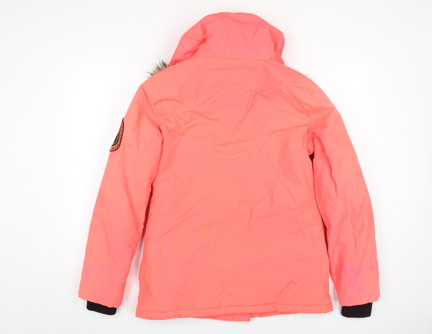 Superdry Women's Pink Parka Jacket - Size 10, Hooded, Faux Fur