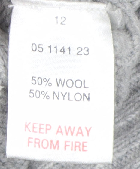 Peter Storm Womens Grey High Neck Wool Pullover, Size 12