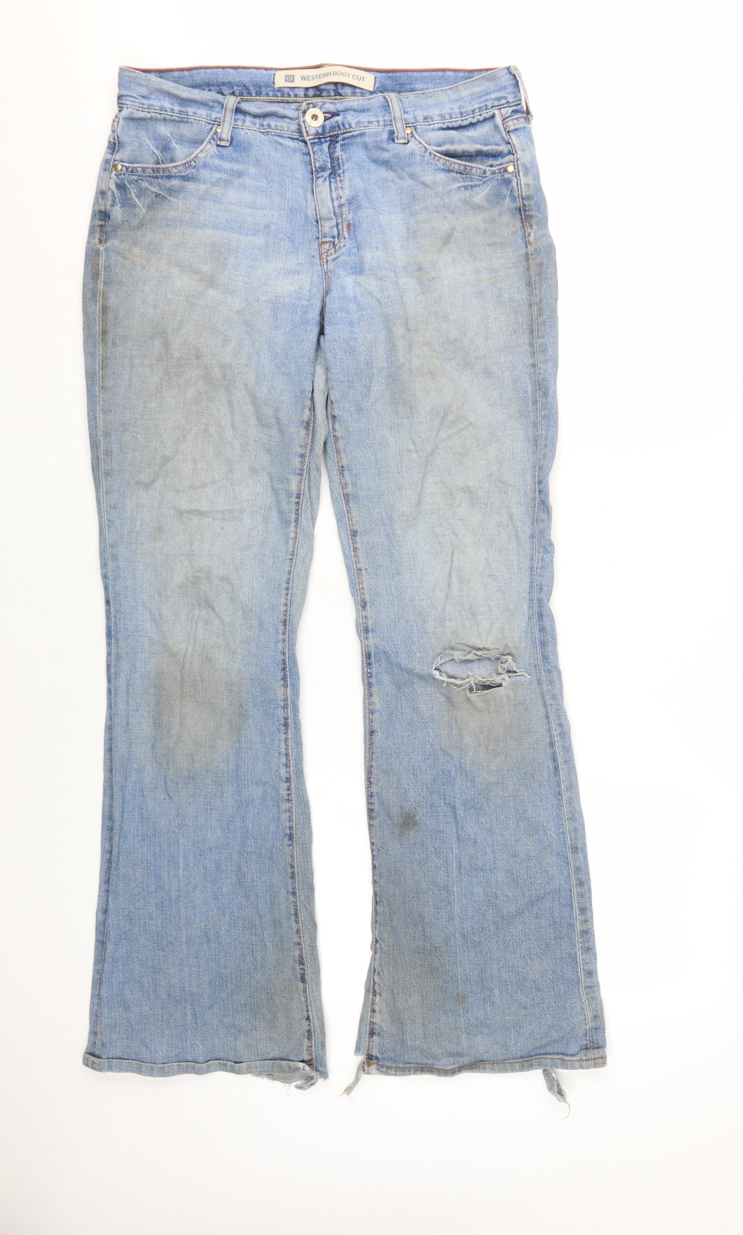 Gap Women's Blue Bootcut Jeans Size 10 Distressed