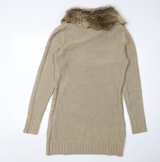 Jane Norman Women's Beige Jumper Dress Size 18 with Faux Fur