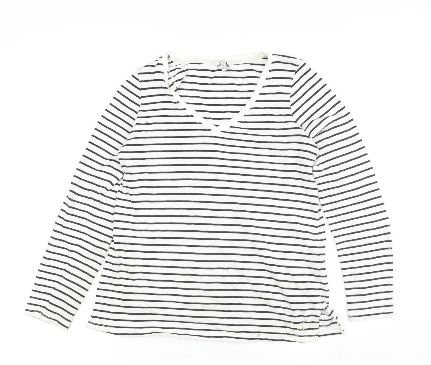 Joules Women’s White Striped V-Neck Cotton T-Shirt