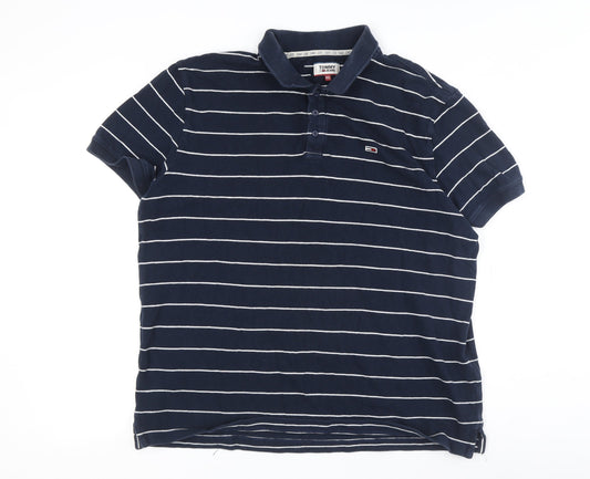 Tommy Jeans Men's Blue Striped Polo Shirt 2XL