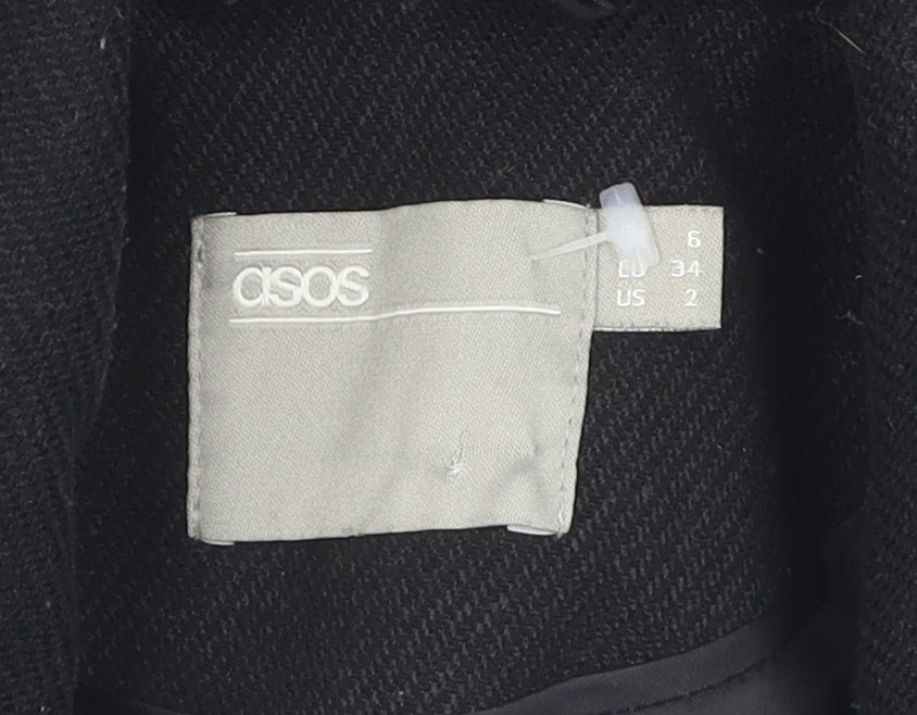 Brand and care label for ASOS Women's Black Coat, size 6, - Stylish Winter Essential