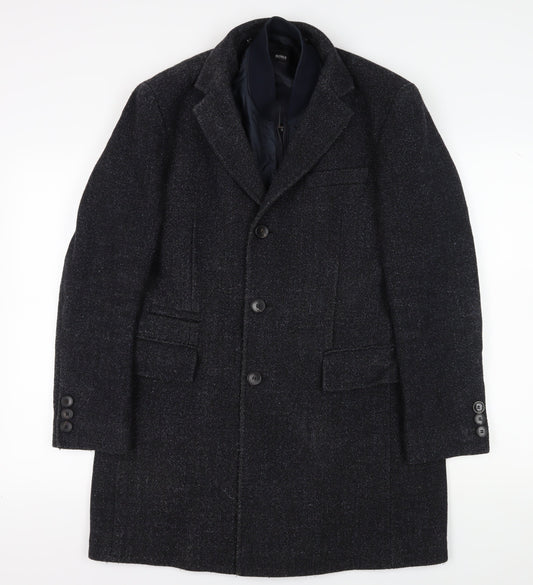 Hugo Boss Men's Black Tweed Wool Overcoat - Size M