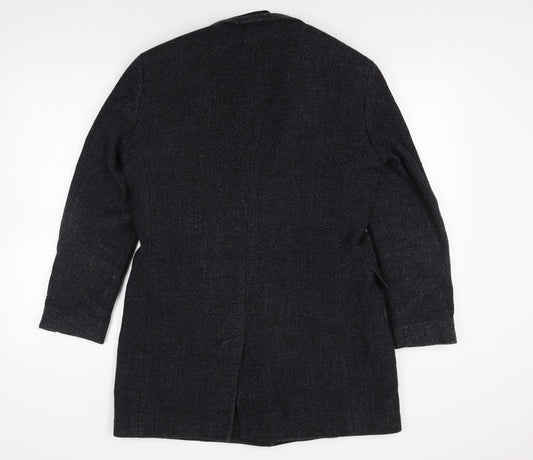Hugo Boss Men's Black Tweed Wool Overcoat - Size M