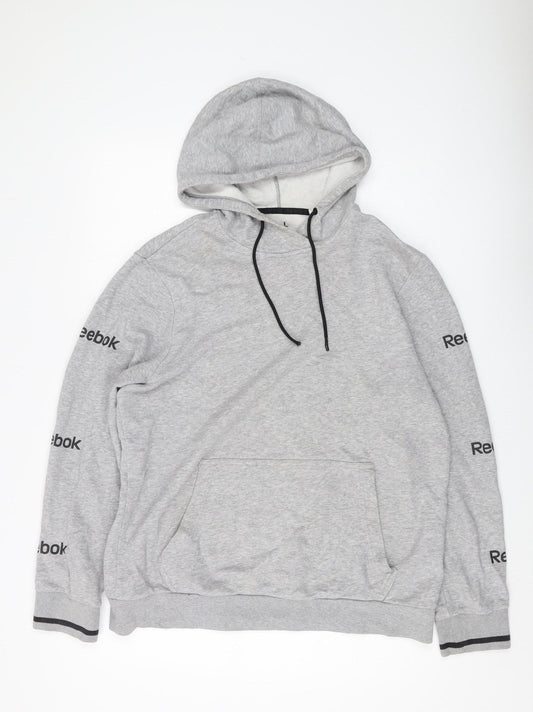 Reebok Men's Grey Pullover Hoodie L, Logo Style
