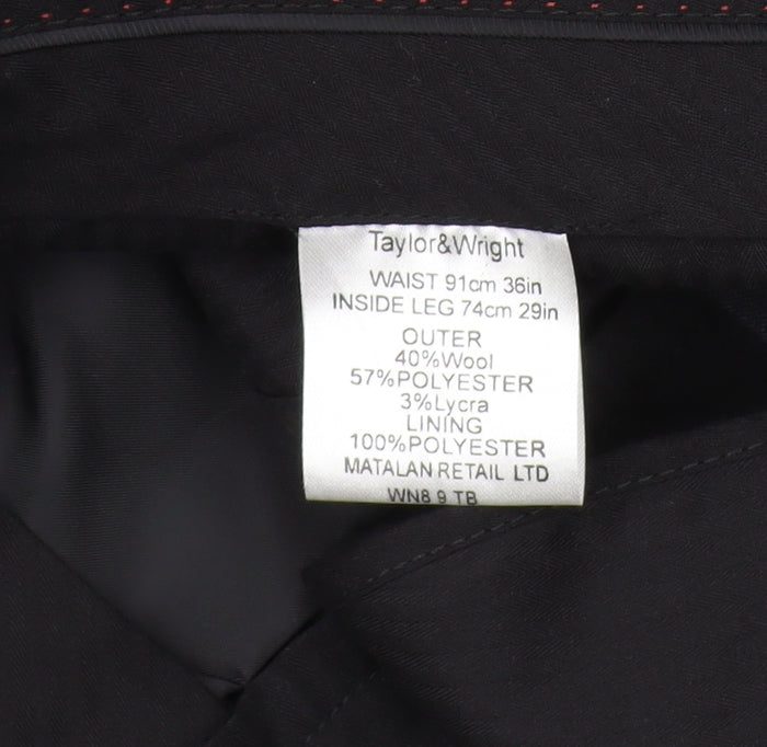 Close-up detail of Taylor & Wright Men's Black Dress Pants, size 36, Formal
