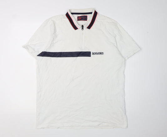 Jack & Jones Men's Polo White 2XL 1/4 Zip Casual