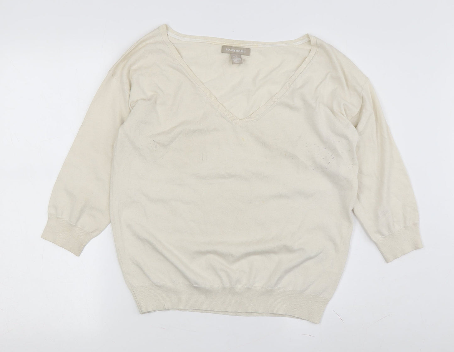 Banana Republic Women's Ivory V-Neck Pullover M