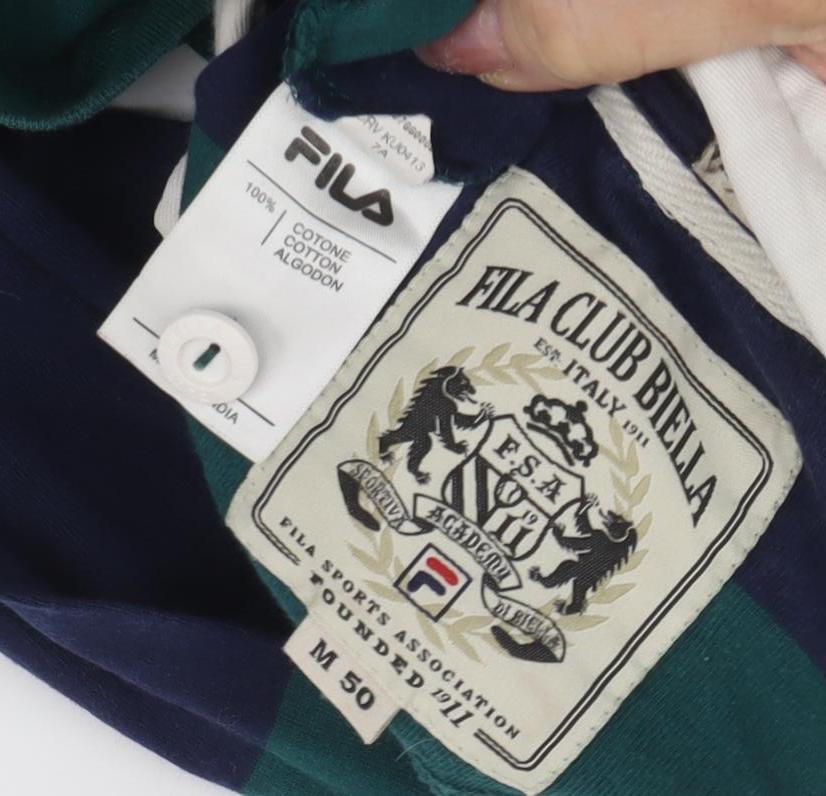 Fila Men's Green Striped Long Sleeve Polo M