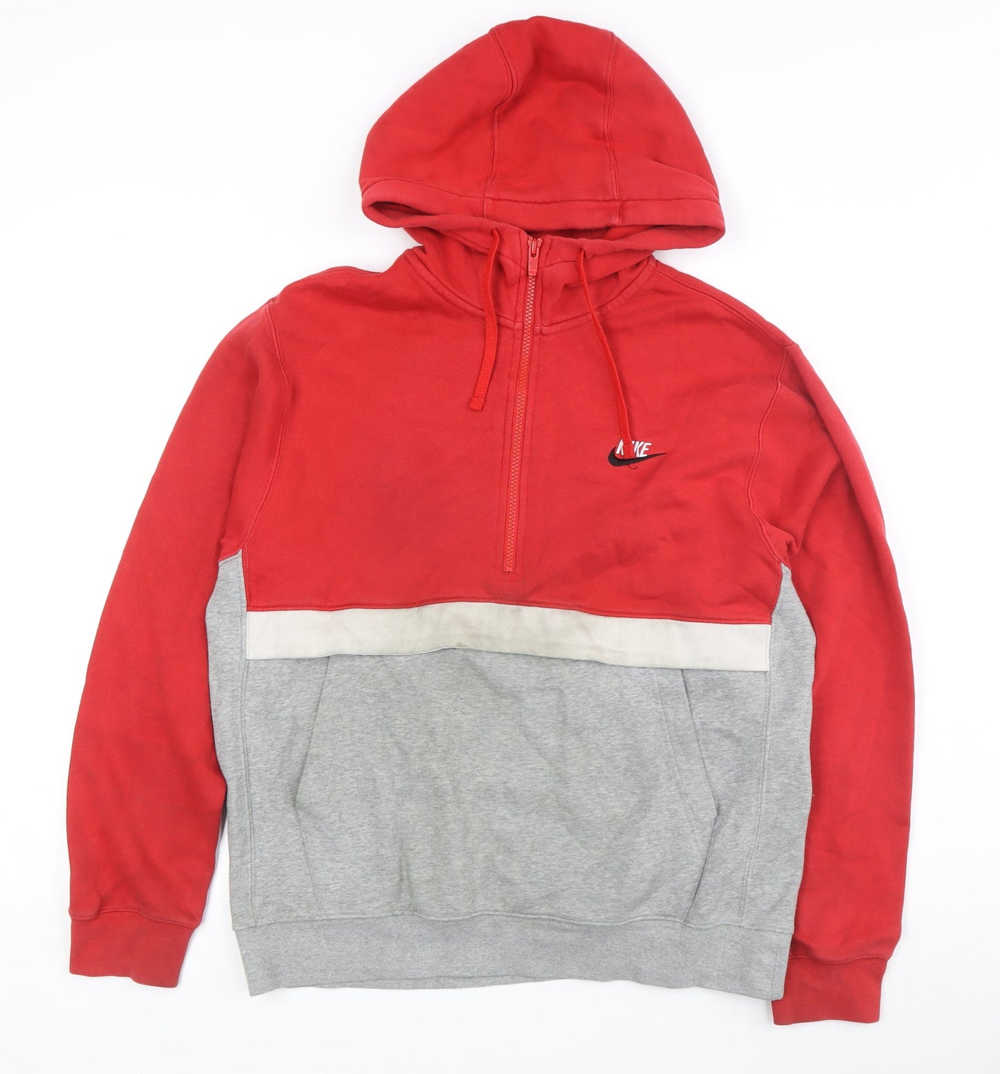 Nike Red & Grey Men's Hooded Zip-Up Medium