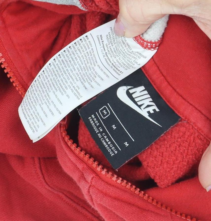 Nike Red & Grey Men's Hooded Zip-Up Medium
