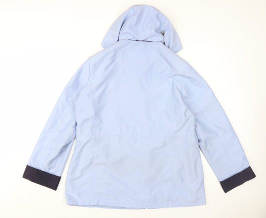 Bm Women's Blue Hooded Rain Coat Jacket Medium