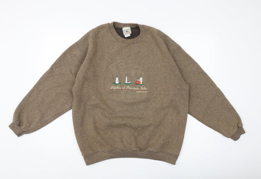 Lee Men's Brown Crew Neck Logo Sweatshirt, L, Heavyweight