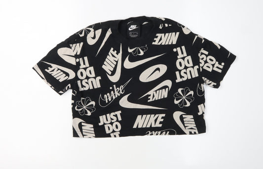 Nike Black Cropped T-Shirt S Unisex Sports Logo