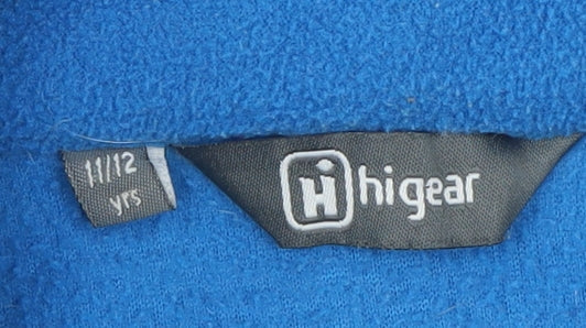 Brand and care label for Hi Gear boys’ blue fleece jacket 11-12 years winter warmth