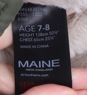 Additional view of Maine New England girls’ green parka coat with fur trim, 7-8 years