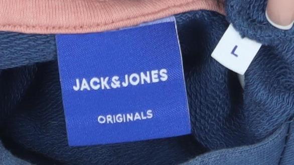 Jack & Jones Men's Blue Hoodie, Size L, Graphic Logo Pullover