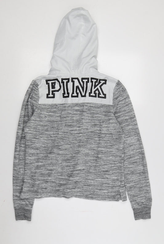 PINK Women's Grey Full Zip Hoodie XS, Casual Comfort