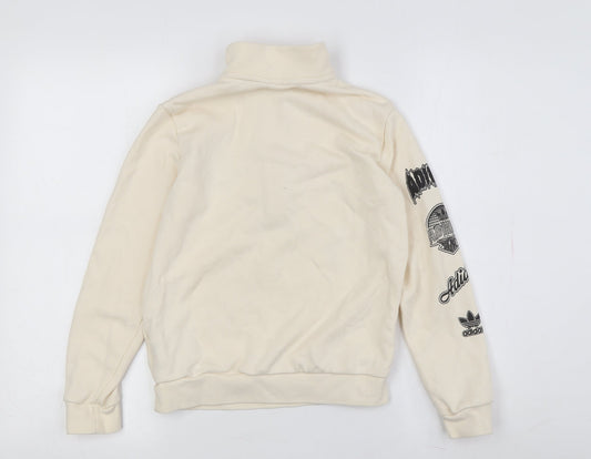 Adidas Boys Ivory 1/2 Zip Hoodie - Size 9-10, Graphic Print