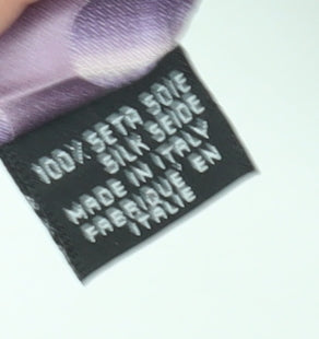 Brand and care label for Kenzo Men's Purple Polka Dot Silk Tie