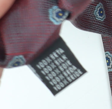 Brand and care label for Jaeger Men's Red Geometric Silk Tie