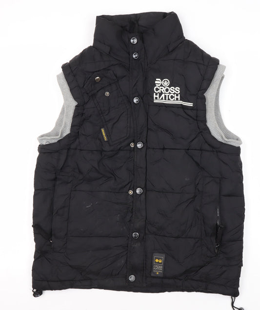 Cross Hatch Men's Black Small Puffer Gilet with Logo Accents